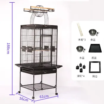 قفص معدني مرتفع مع عجلات متحركة ومنطقة لعب مفتوحة مع اكسسوارات للقفص للطيور 56 x 61 x 188 سم - 2